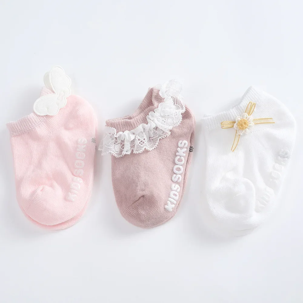 3Pairs/set Girls Cotton Newborn Infant Toddler Socks Baby Cartoon Princess for Children Cute Lace Rubber Anti-slip Floor Socks