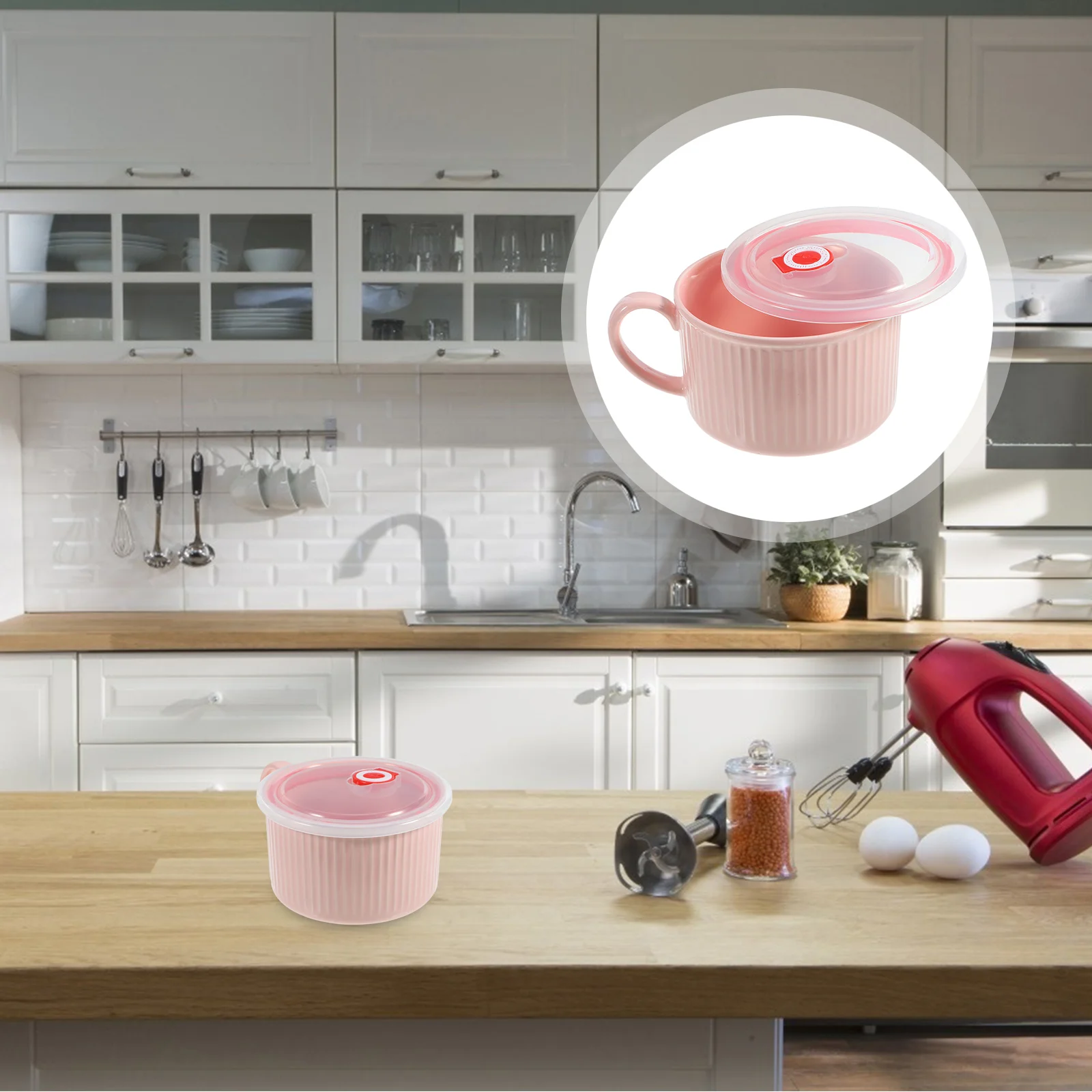 

Ceramic Noodle Bowl with Single Handle and Lid Soup Noodle Bowl Food Container