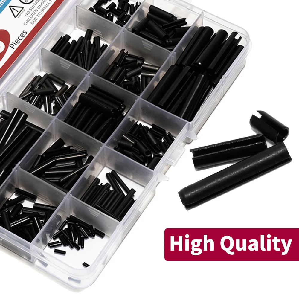 435Pcs Roll Pin Set Elastic Cylindrical Cotter Pins Carbon Steel Hollow Positioning Pin Assortment Kit Slotted Spring Pin