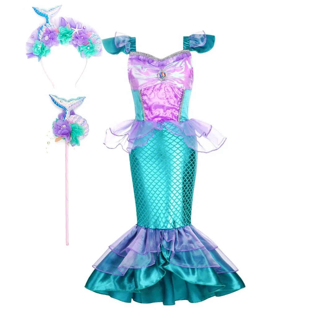 chinese dress ladies Kids Ariel Costume Mermaid Cosplay Party Dress Layered Ariel Pink Dres –  Sun Baby