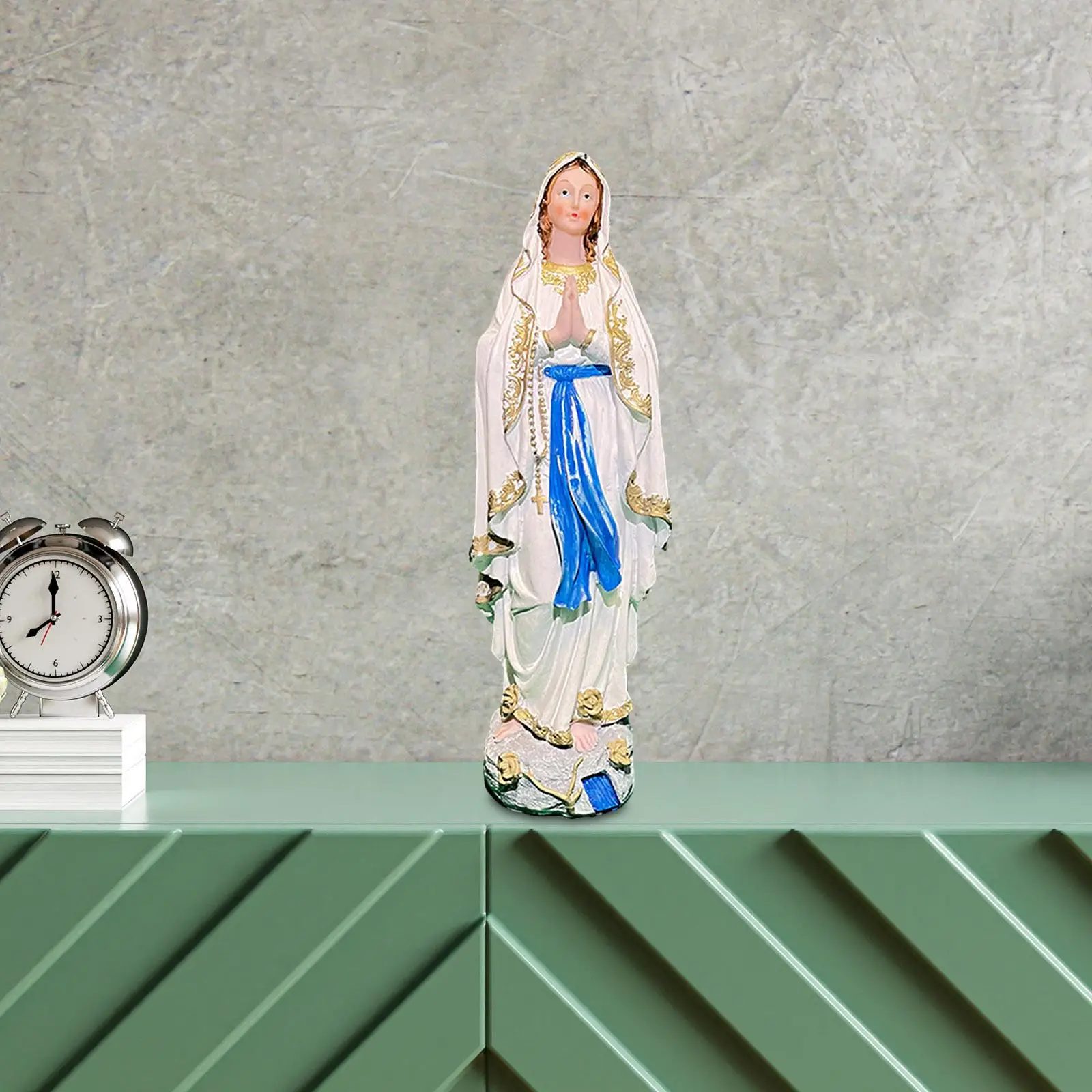 Mary Figurine Craft Resin Handpainted Holy Worship Catholic Religious Collection Sculpture for Prayer Family Shelf Home Tabletop