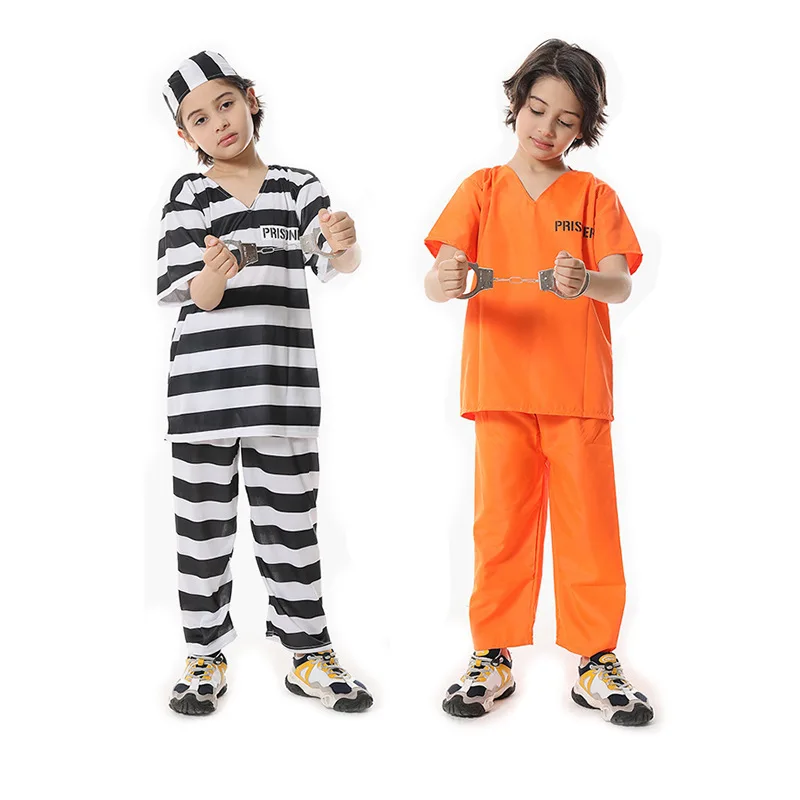 Halloween Adult Kid Prison Uniform Cosplay Wardrobe Set Masquerade Party Performance Stage Costume Prop