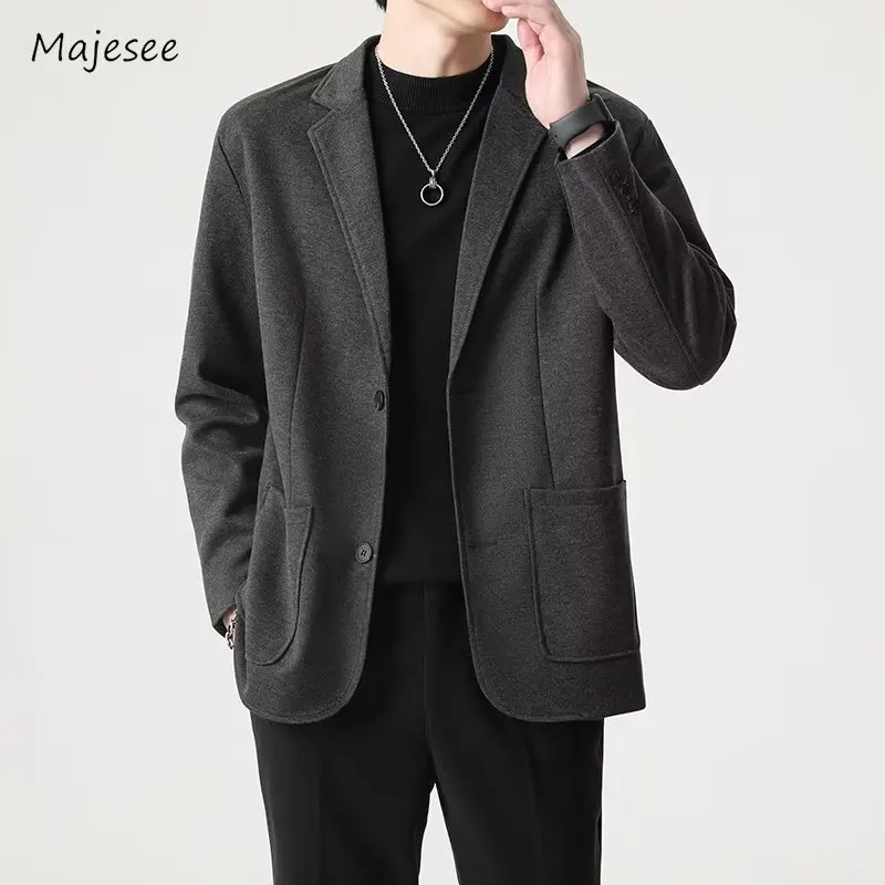 Solid Blends Men Handsome Loose All-match Daily Smart Casual Simple Hipster Streetwear Korean Style Advanced Cozy Spring Autumn
