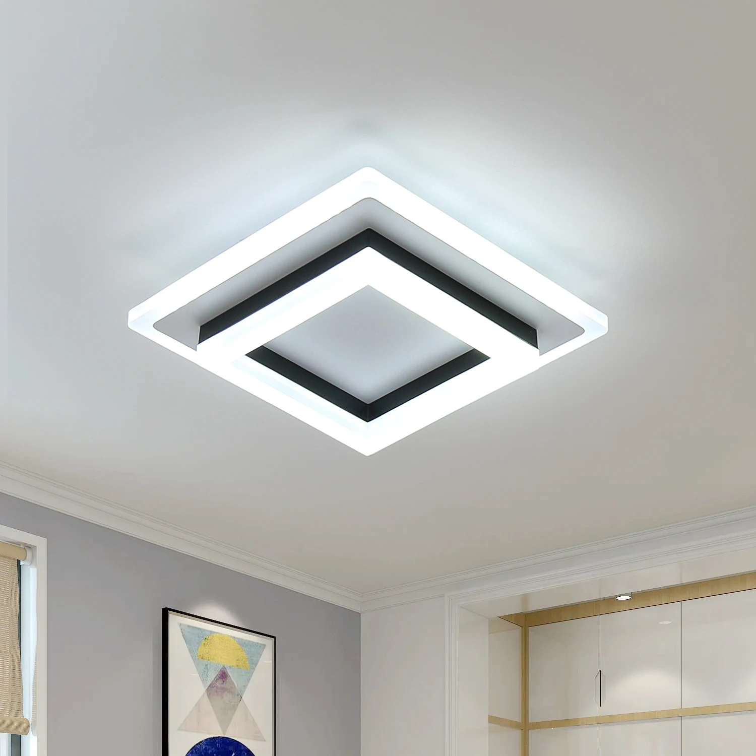 Modern LED Ceiling Light, Square Ceiling Lamps 24W, Acrylic Ceiling Light for Bathroom, Hallway, Bedroom, Cool White Light 6500K 1