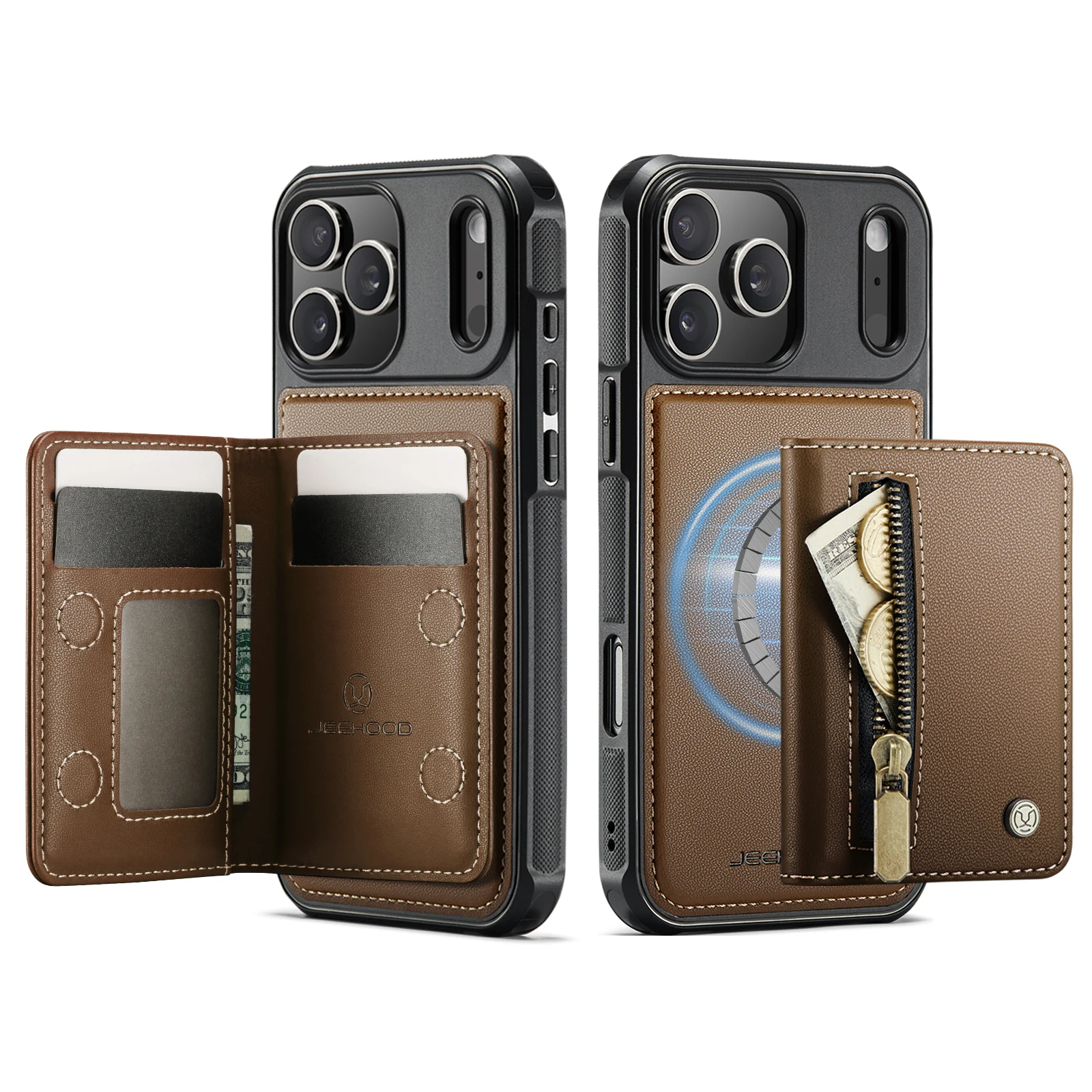 Premium 2-in-1 Detachable RFID Zipper Magnetic Leather Wallet Case
