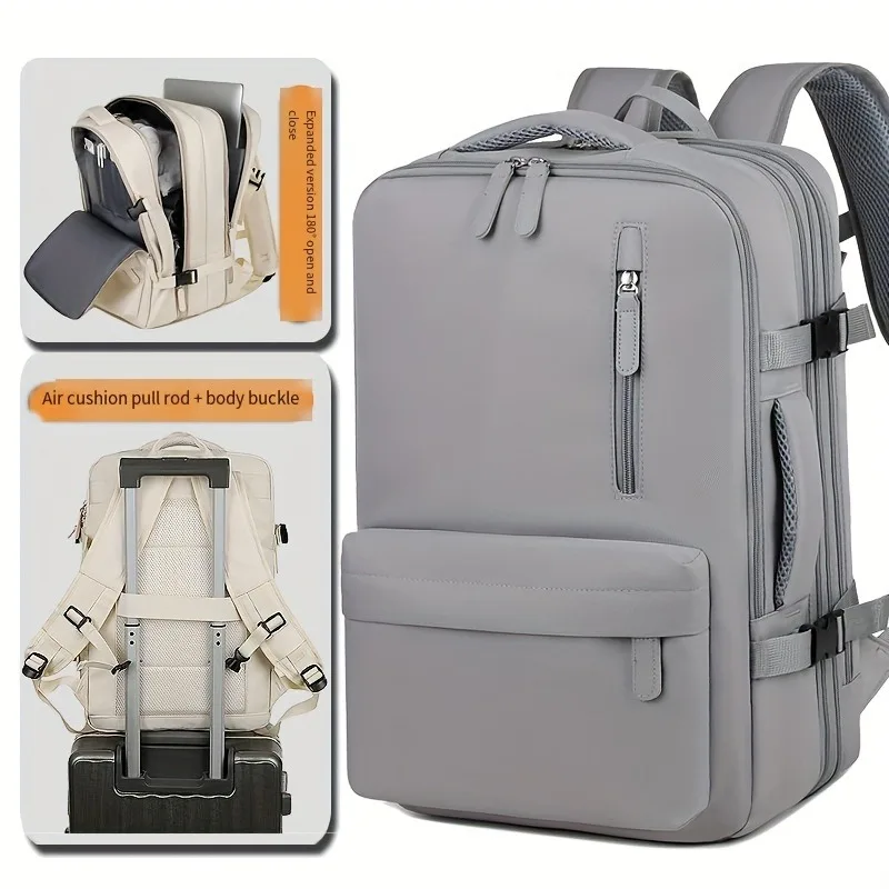 Multi-functional Travel Backpack Separate Shoe Cabin Oxford Cloth Notebook Storage Bag Casual Sports Style Beige Gray Backpack
