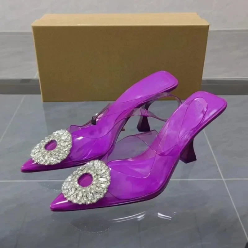 PVC Transparent High Heeled Sandals for Ladies Brand Designer Party Prom Stilettos Summer Pointed Woman Slingback Shoes women slingback sandals women high heels shoes women dress shoes