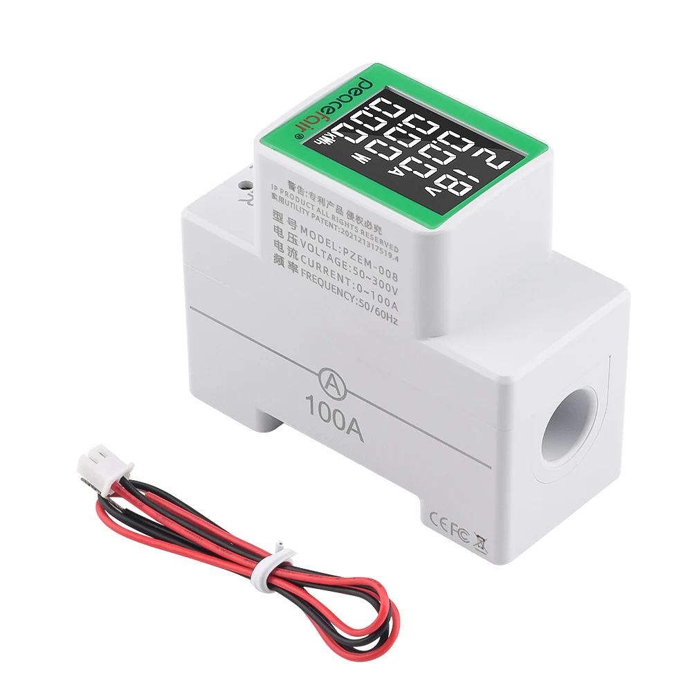 PZEM-008 AC50-300V 100A DIN Rail Power Energy Meter LCD Digital Ammeter Voltmeter Wattmeter Multifunction Voltage Current Meter digital multimeter power meter energy meter