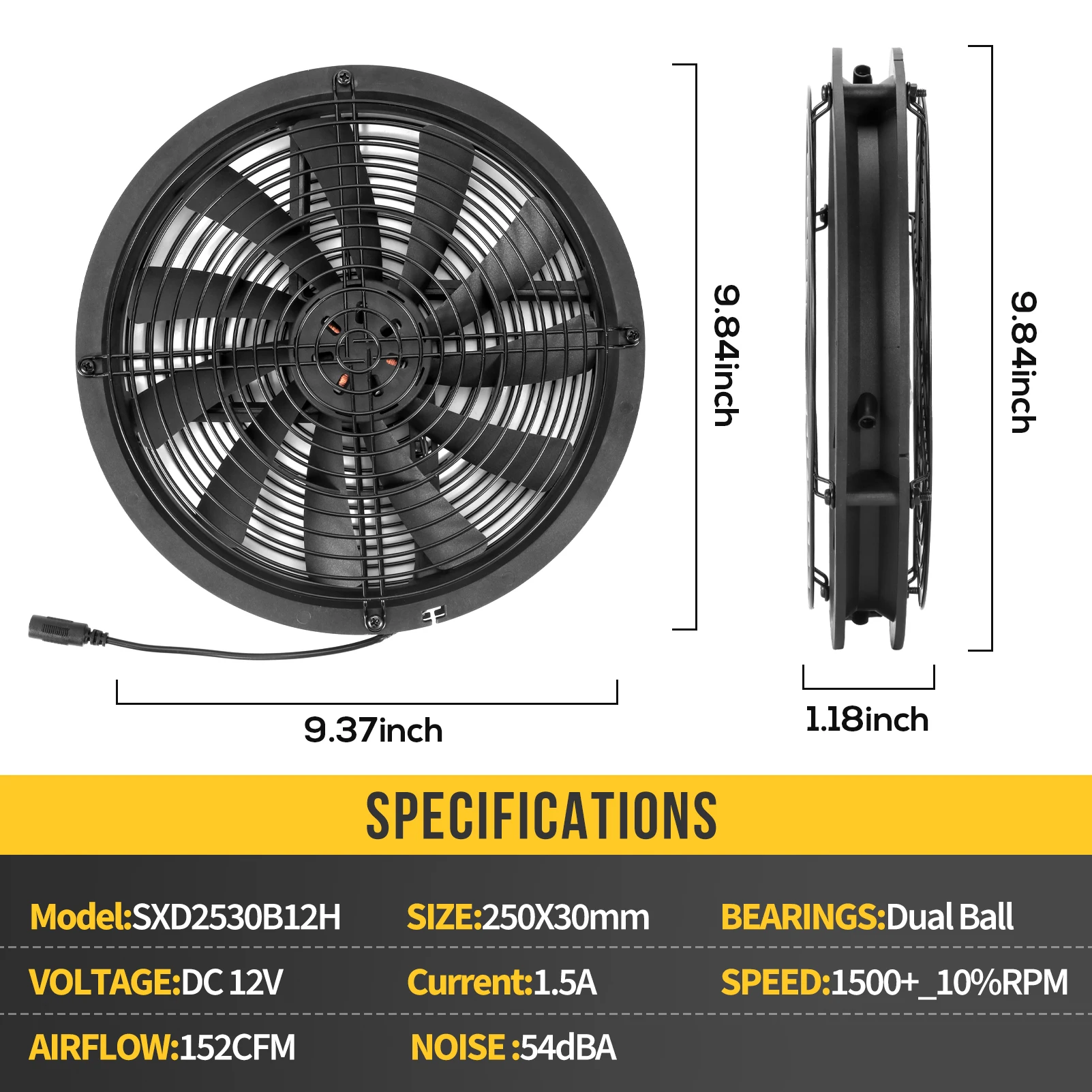 Ventilador de Refrigeração 12v 250x30 mm com ac 110v 115v 220v 230v Controlador de Velocidade do Cabo de Alimentação Crescer Tenda Planta Ajustável 250 mm 25cm dc - Imagem 2