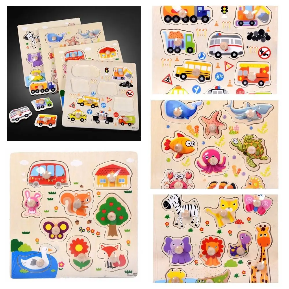 Wood Kids Puzzle Sea Puzzle Cognitive Cartoon Jigsaw Games Animal Vehicle Toddler Preschool Educational Toy Infant