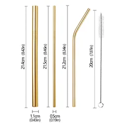 Eco - Friendly Reusable Stainless Steel Drinking Straws with Cleaning Brush (Golden)