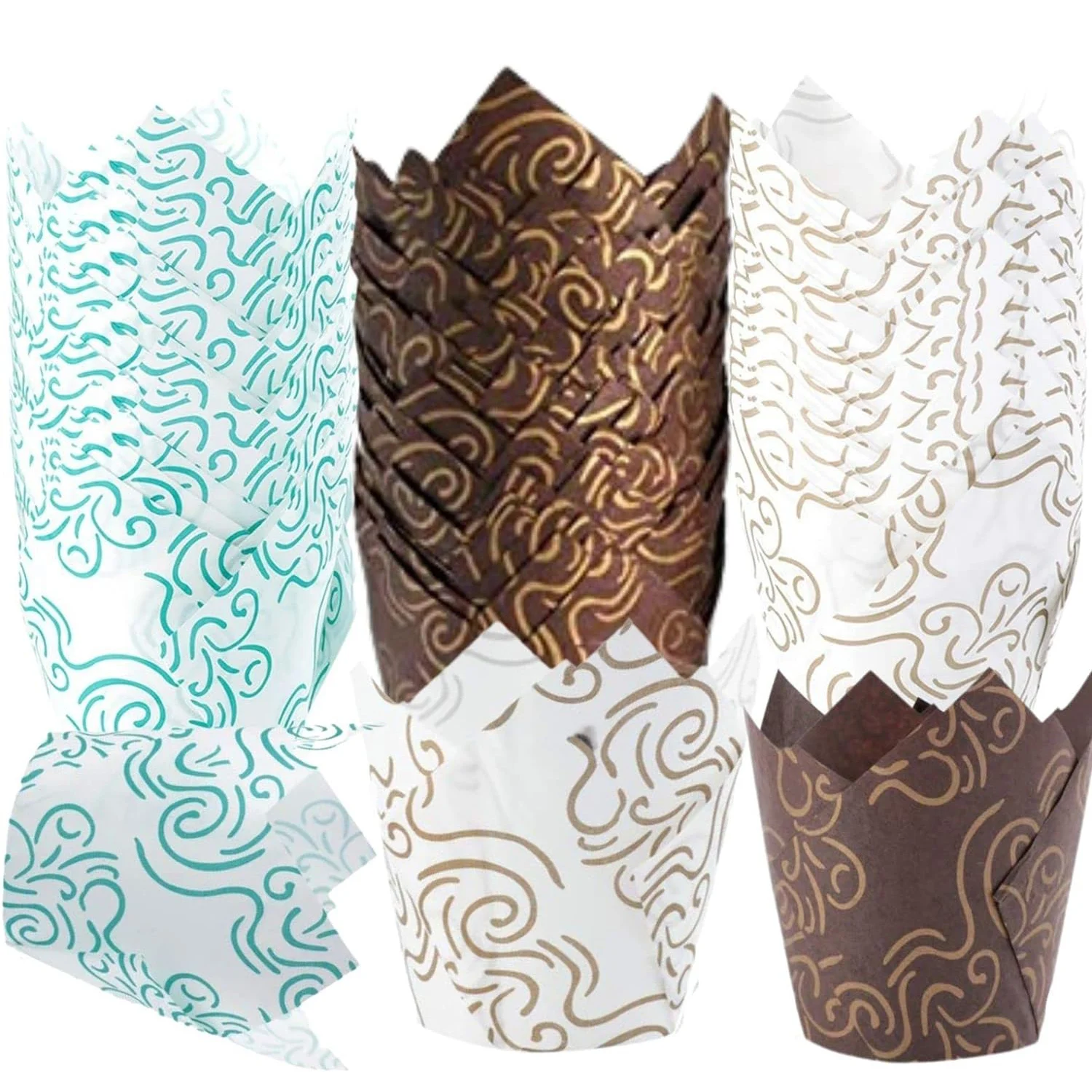 Tulip Cupcake Liners Muffin Cupcake Paper Wrappers Gold Print Baking Cup Holder for Wedding Birthday 40/100/200Pcs