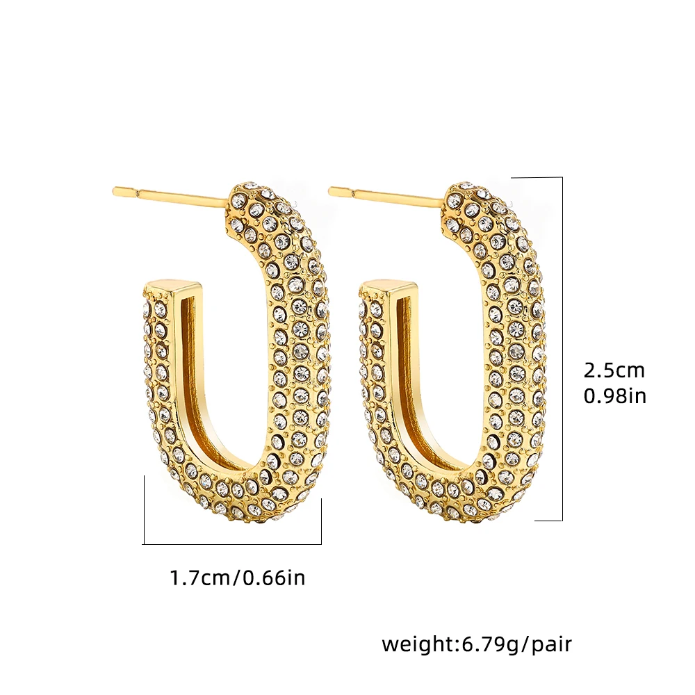 Classic U-shape Hoop Earrings Filled with Zircon Gold Plated Rust Proof Simple Huggies Versatile Daily Jewelry Wholesale Серьги