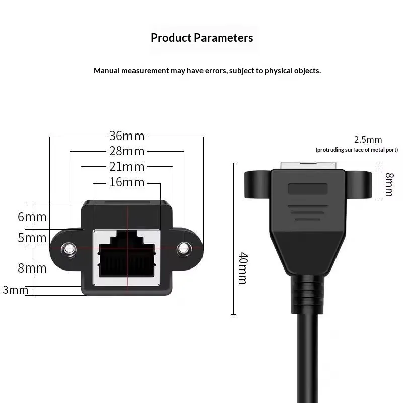 90도 RJ45 네트워크 연장 케이블 (이어 및 나사 구멍 포함, 위아래, 좌우) Cat 5 케이블 커넥터
