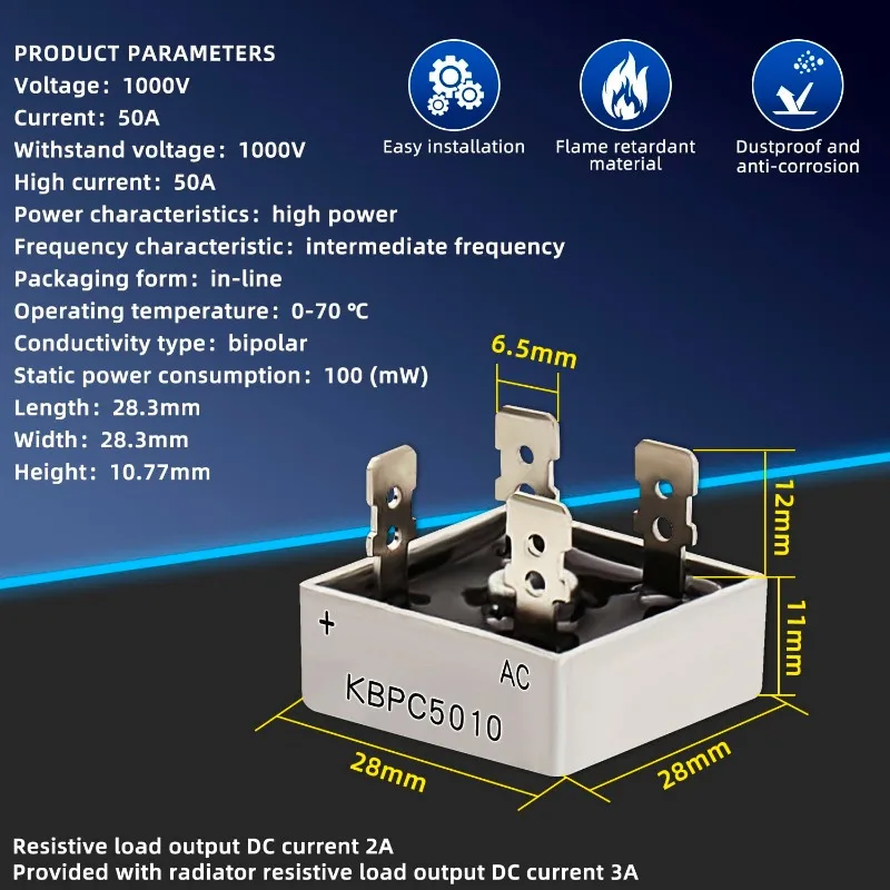 10PCS KBPC5010 Diode Bridge KBPC5010 50A 1000V Diode Bridges Rectifier KBPC 5010 Power Rectifier Electronic Componentes