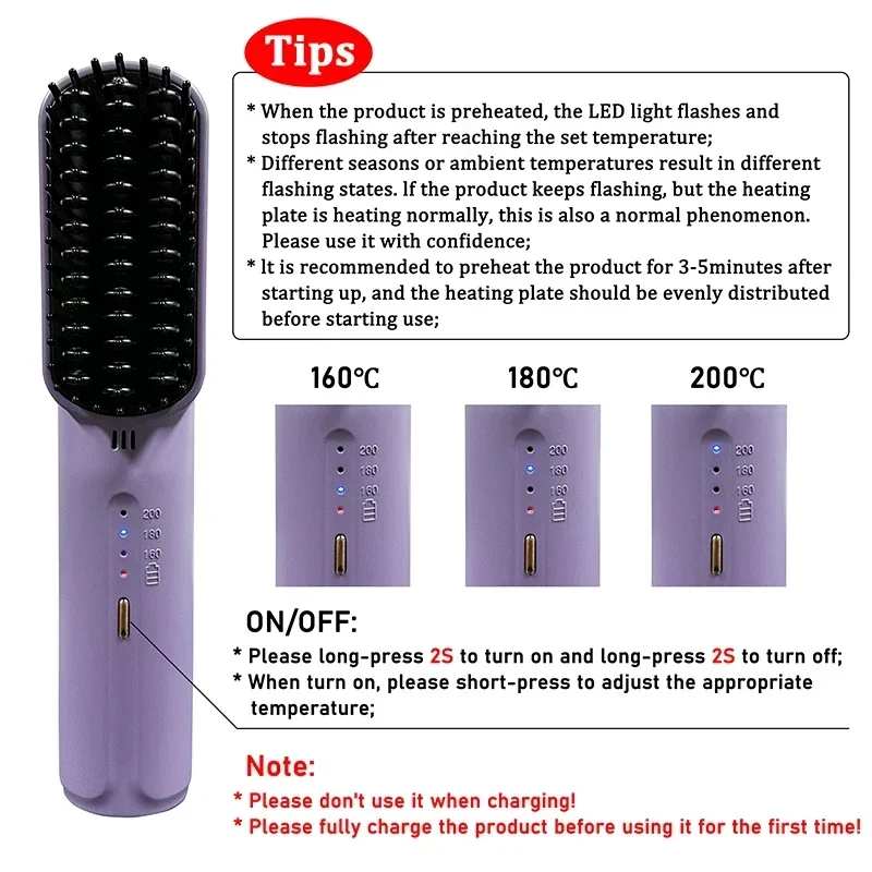 Wireless Hair Straightener Heating Negative Ion Straight Curling Hair Comb Rechargeable Anti-scalding Electric Care Brush hair straightener hair straightener brush hair straightener comb