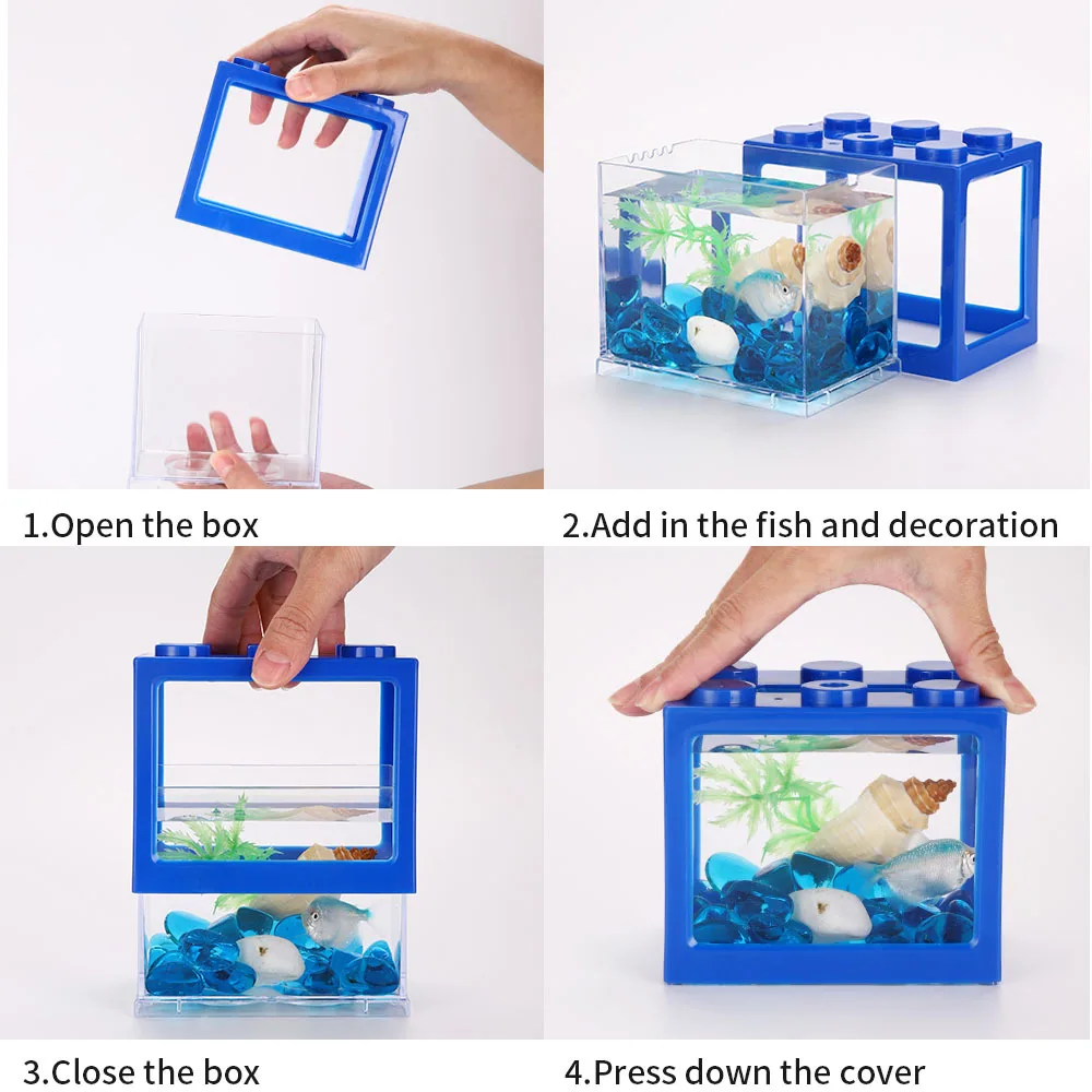 Title 3, Mini Aquarium Fish Tank Creative Box Tank Stack...