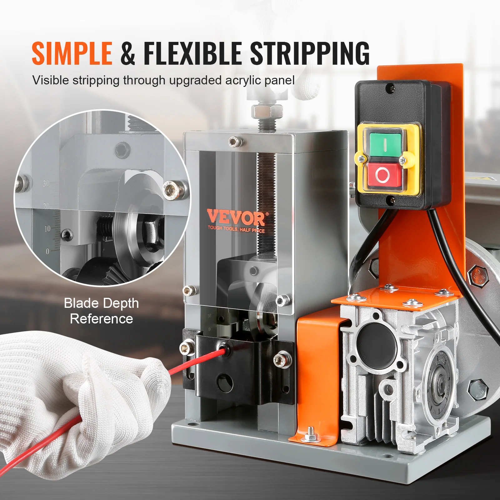 VEVOR Electric Wire Stripping Machine 1.5-25mm Cable Stripper 180W 60ft/min 3 Feeding Holes Wire Peeler Scrap Copper Recycling 3