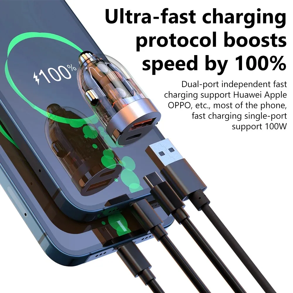 Caricabatteria da auto 120W USB C ricarica Super veloce PD QC3.0 Pull Ring tipo C adattatore per caricabatterie da auto USB per Huawei Xiaomi Iphone - Image 6