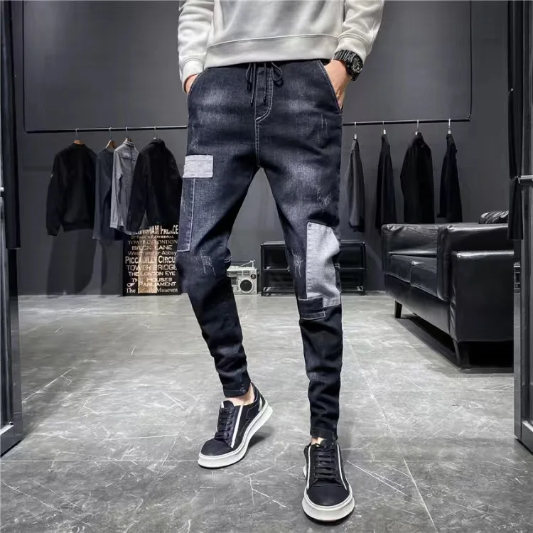 

Waist Cashew Print Letter Pactchwork Ripped Jeans Pants Mens Streetwear Straight Washed Retro Oversized Casual Denim Trousers