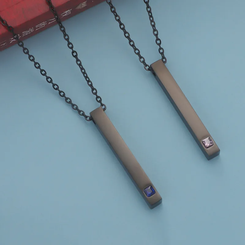 10Pcs/Lot Stainless Steel Engraving Personalized Square Bar Custom Name Necklace  Birthstone Pendant Necklaces Gift