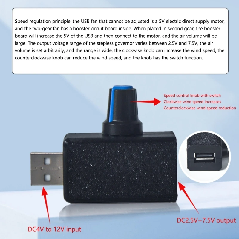 5V USB Fan Speed Adjuster With Continuous Controls And Quiet Operations for Desk And Laptop Fans