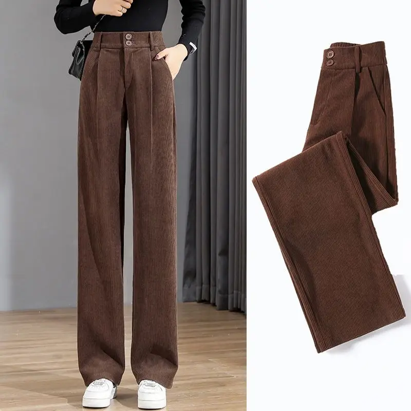 

Winter Fleece Lined Wide Leg Pants Casual Thicken Warm Sweatpants Women High Waist Korean Lamb Fluff Straight Pantalones C26