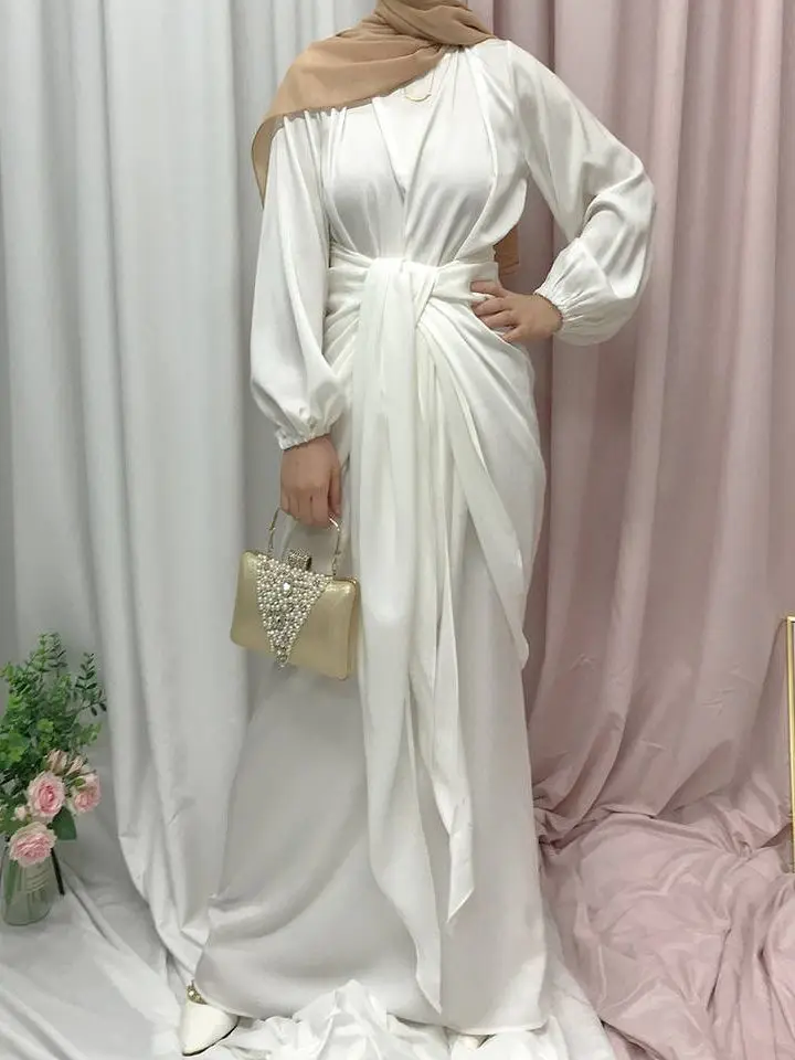Ramadan Eid Fashion Puff Sleeve Loose Muslim Abayas Soft Robe Musulmane