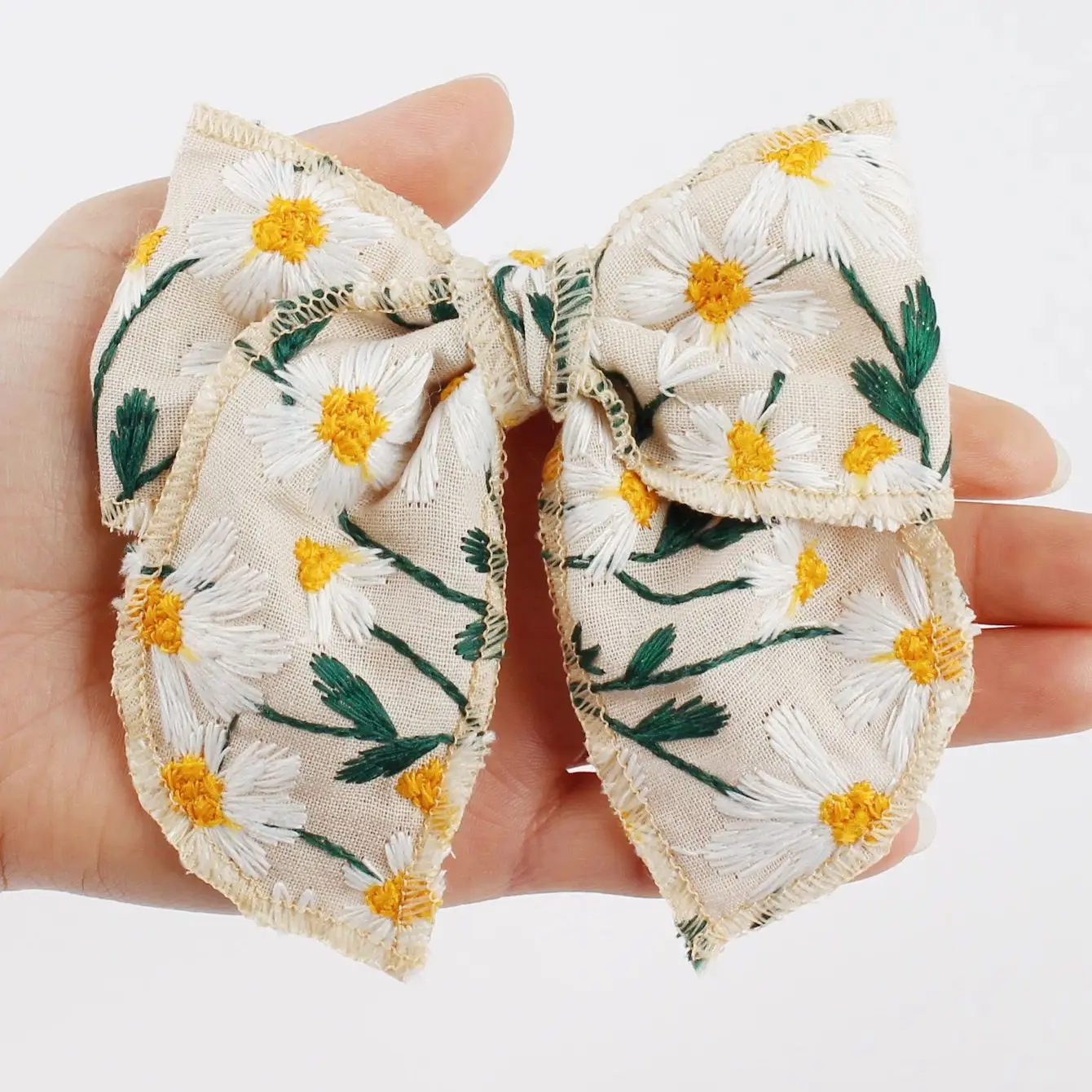 2pcs Kids Flowers Embroidery Large Bow Hair Clips Girls Daily Ponytail Decor Barrettes Children Party Fashion Hair Accessories 3
