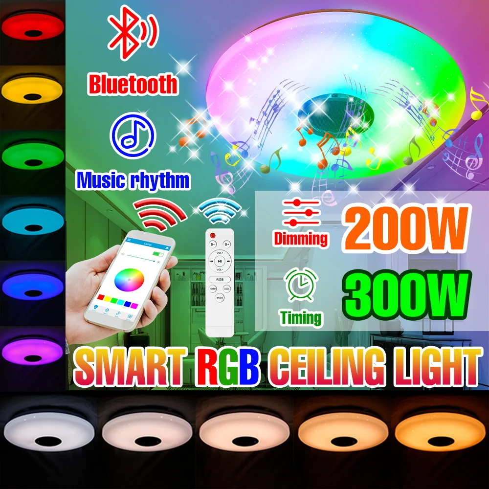 

LED Ceiling Light RGB Smart Lamp Remote APP Control Bluetooth Speaker Chandeliers For Living Room Decorative LED Ceiling Lamp