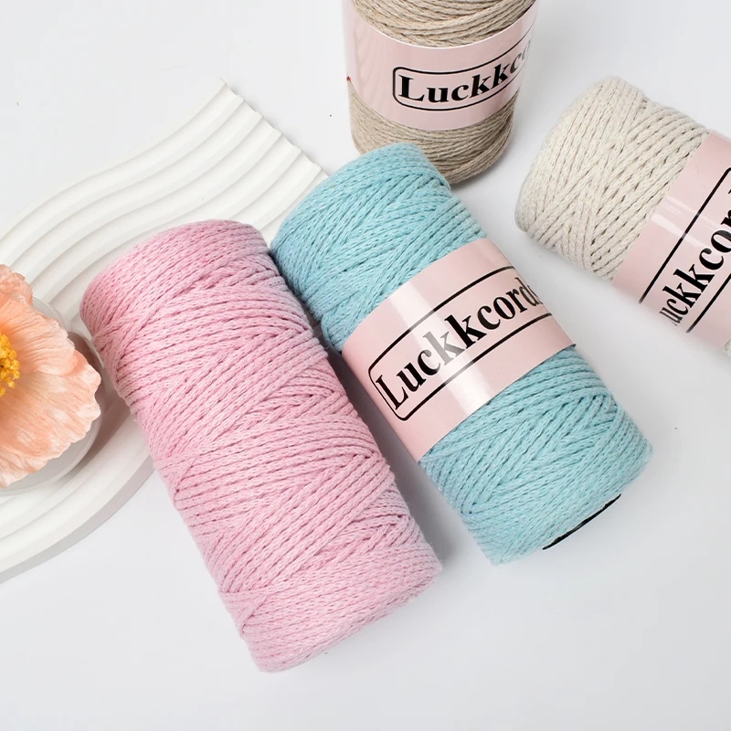Luckkcords 할로우 코튼 스레드 순면 다크론 라운드 스트랜드, 수제 DIY 크로셰 바늘 직조 재료 패키지, 2mm, 150g/롤