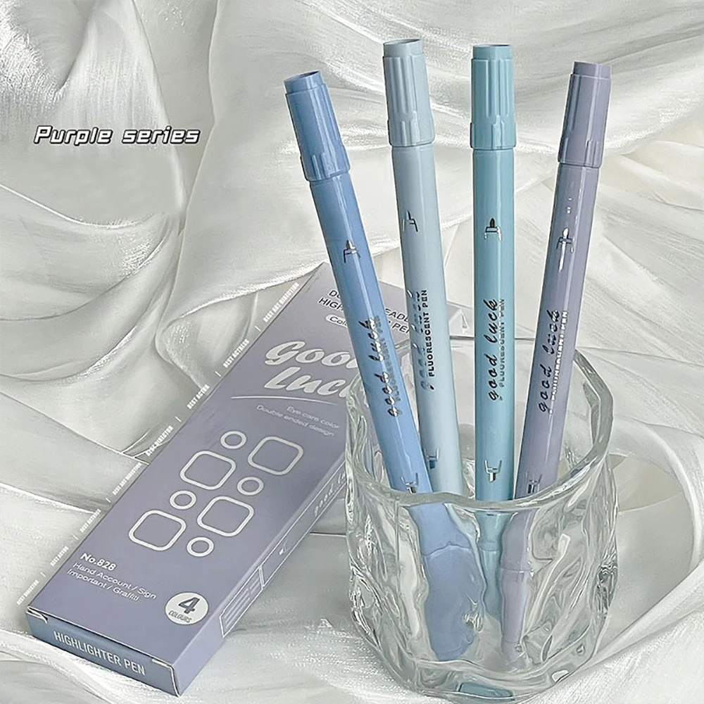 4Pcs/Set Gradient Double Head Fluorescent Highlighter Pen Markers Pastel Drawing Pen for School Office Supplies Cute Stationery