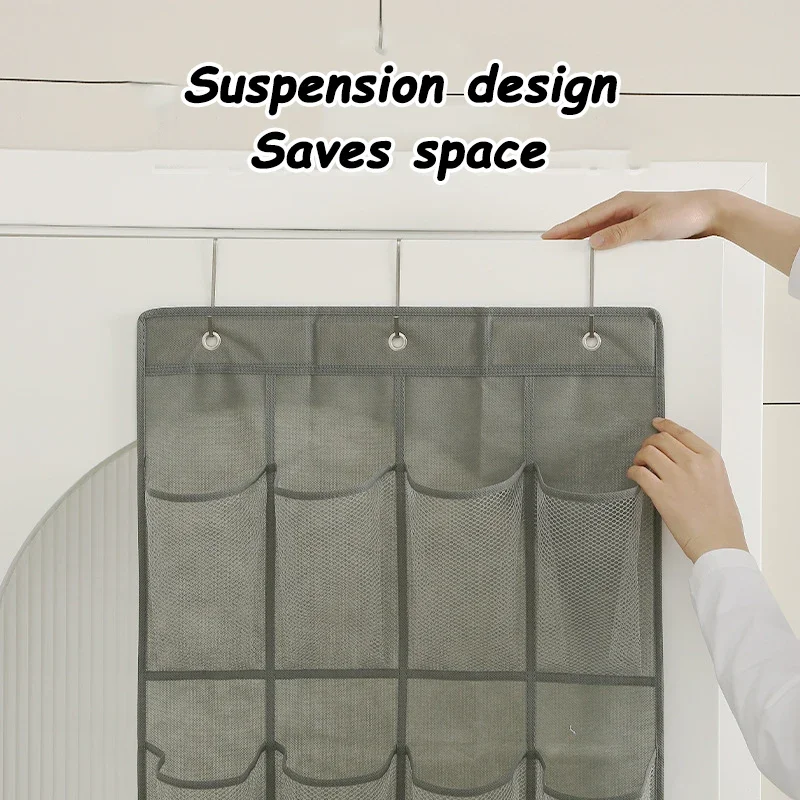 24/28 Grid Wall-mounted Sundries Shoe Organiser Fabric Closet Bag Storage Rack Mesh Pocket Clear Hanging Over The Door Cloth Box 4