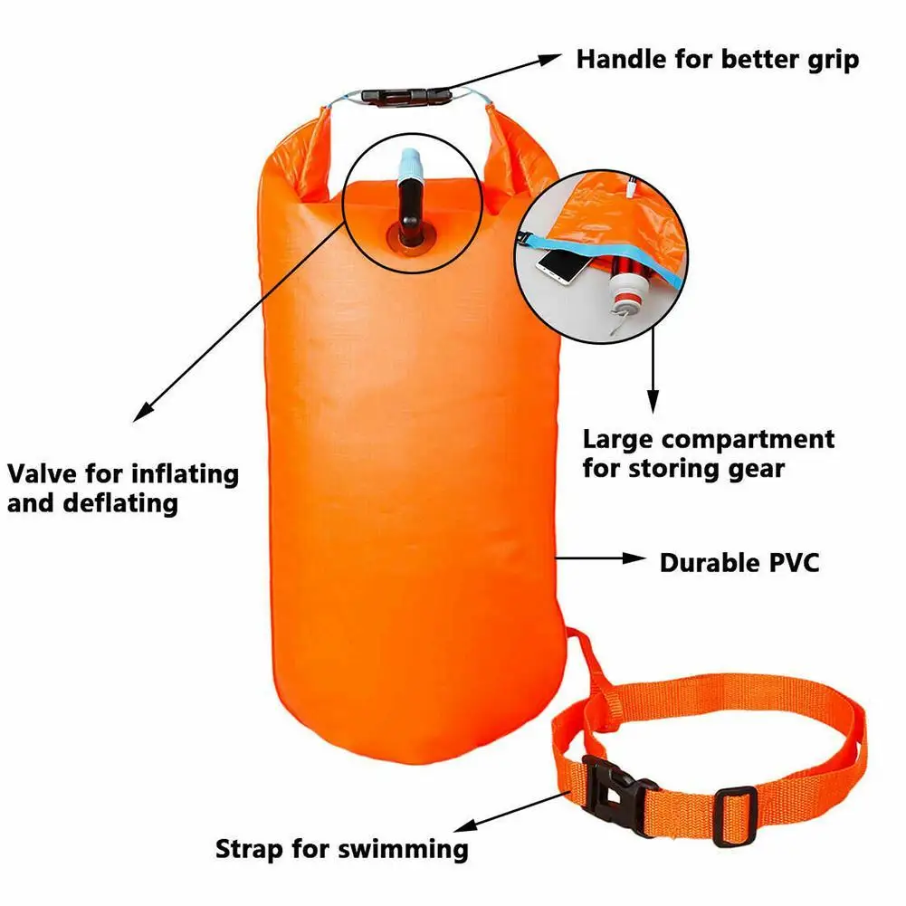 Inflatable Open Swimming Buoy Tow Float Dry Bag Double Air Bag with Waist Belt for Swimming Water Sport Storage Safety bag