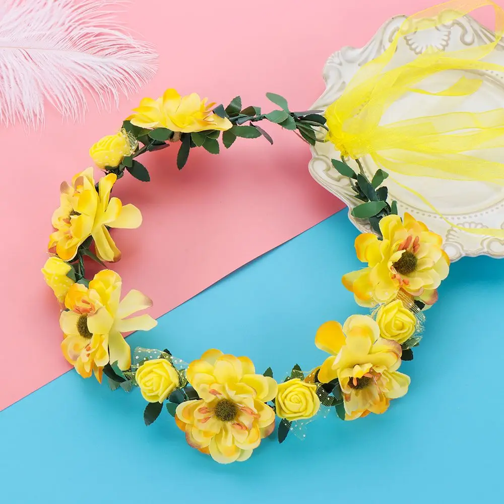 Fashion Rose Flower Crown Women Wedding Accessories Bohemia Garland Girls Floral Wreath with Adjustable Ribbon Photo Props