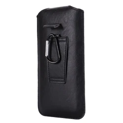 Elegant Pull Tab Leather Belt Case Pouch - 6.5 - 6.9 inches (Black)