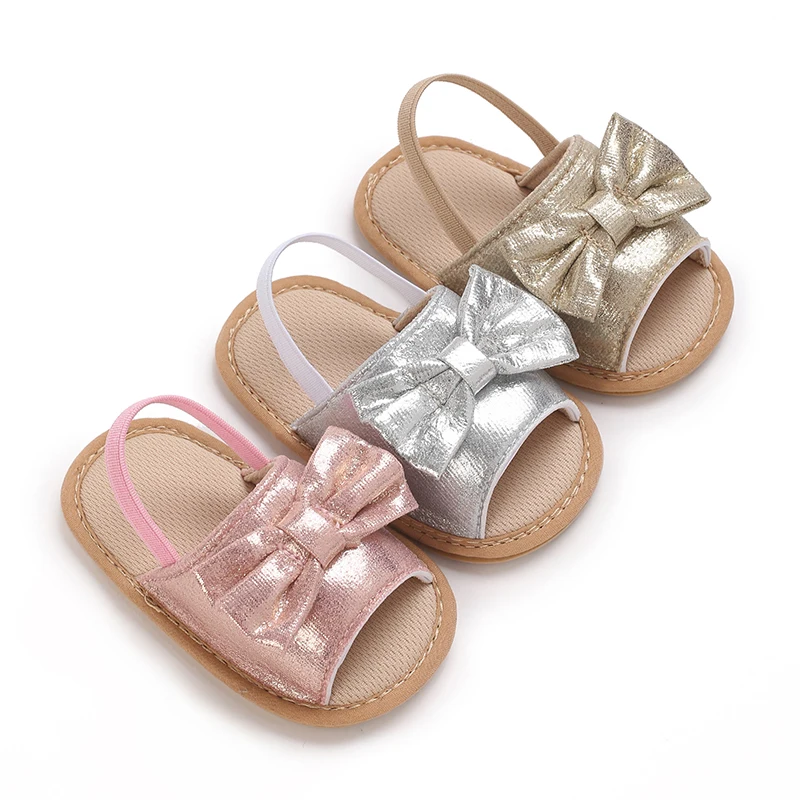 

Baby Shoes Infant Sweet Bow Sandals Leather Rubber Flat Non-slip Soft-Sole Toddler Girl Boy First Walkers Crib Shoes Size 0-18M