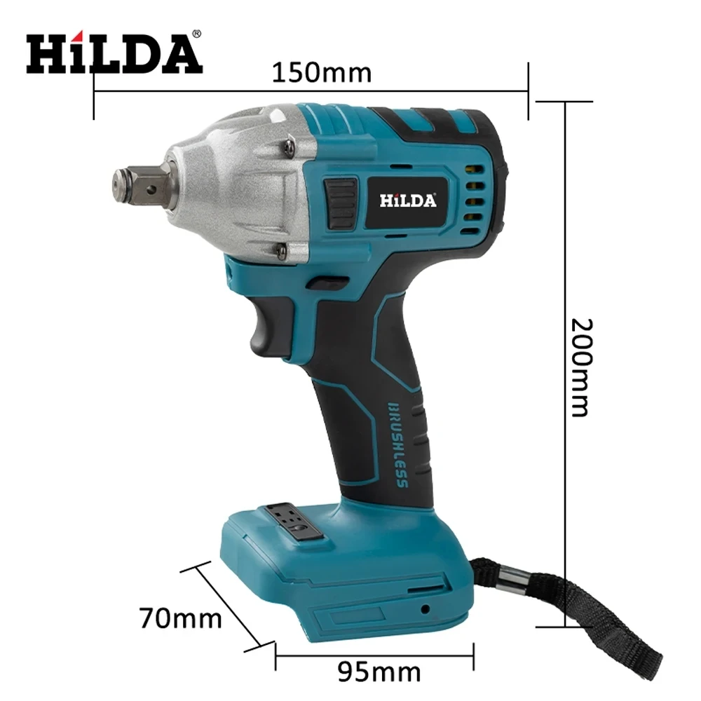 HILDA 21V Blue Brushless Electric Impact Wrench Rechargeable 1/2 Socket Wrench Cordless Without Battery 3