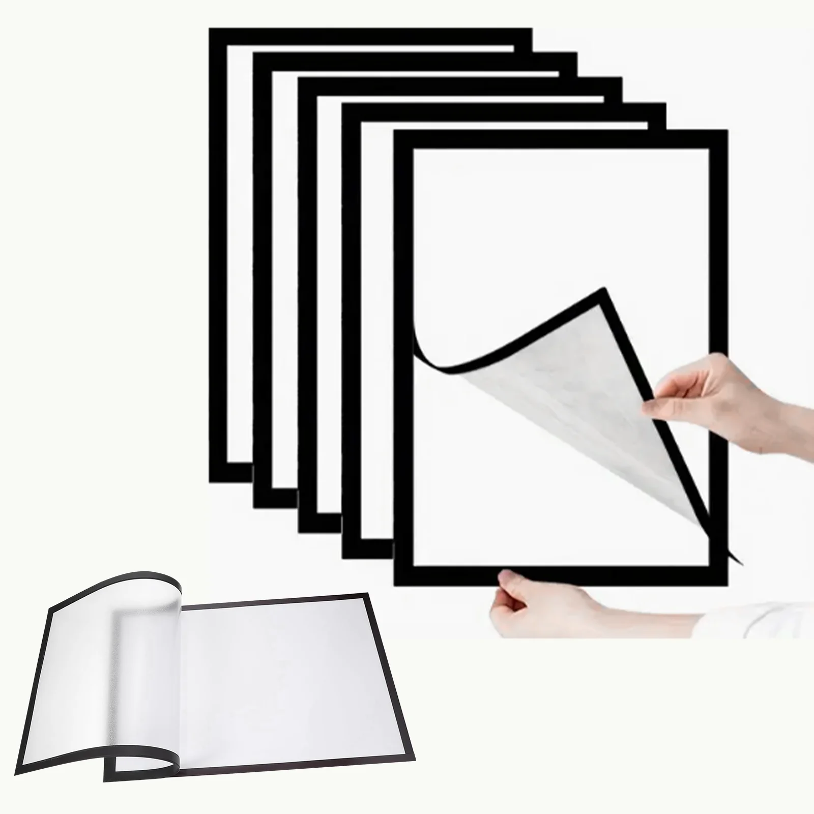 HUSPER 5Pcs A4 Size Magnetic Adhesive Photo Frame Wall-Mounted Self-Adhesive Magnetic Sign Holder Folder