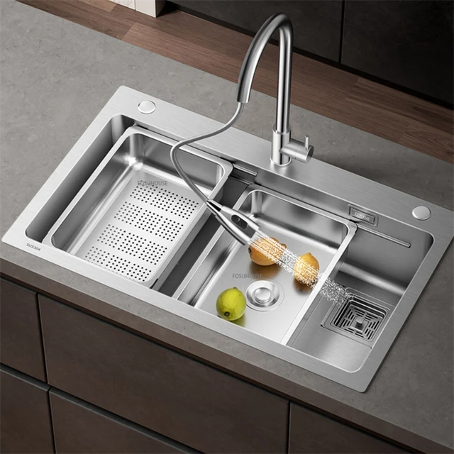 Single Slot Kitchen Sinks Strainer Stainless Steel Wash Basin Handmade Sink  Under Counter Household Items Kitchen Accessories