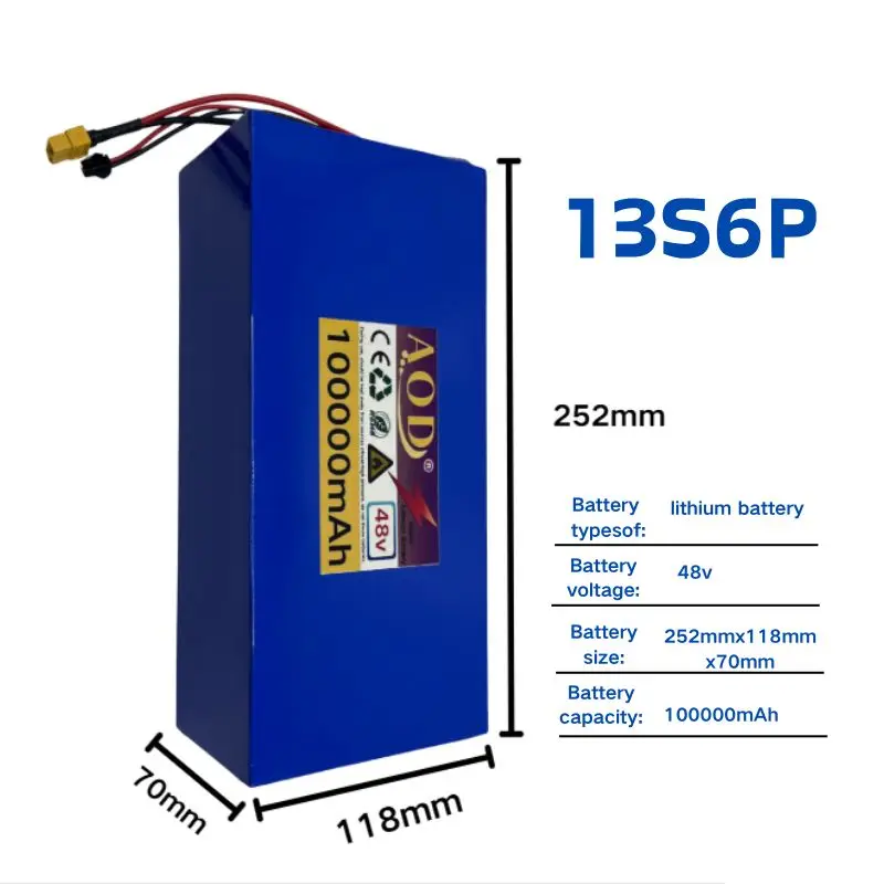 48V 100Ah 13S6P Lithium Battery Pack 48v 100000mAh 2000W Citycoco Motorized Scooter Batteries Built in 50A BMS