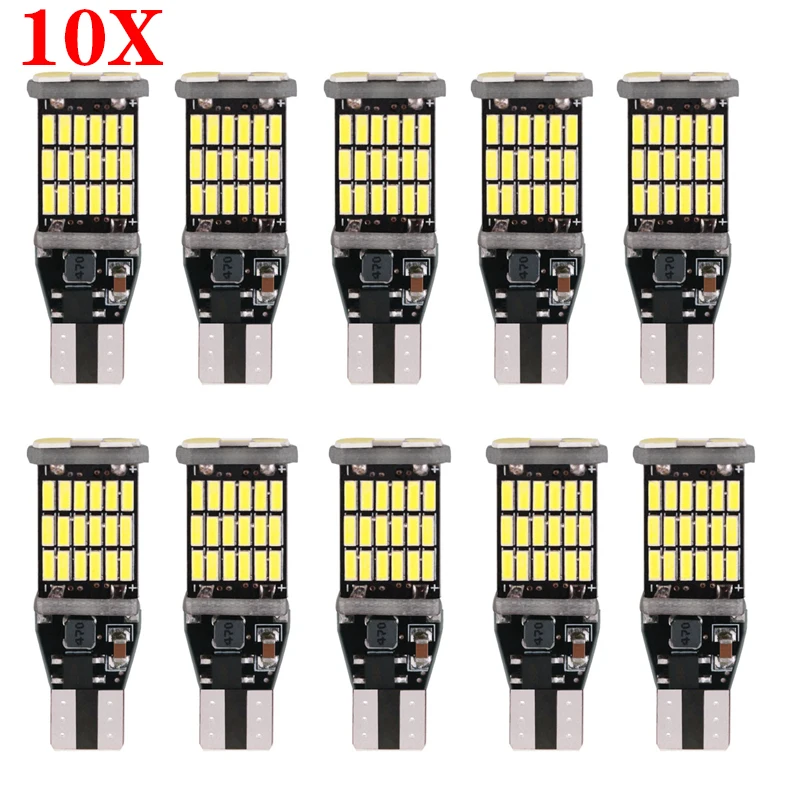 

10 шт., Автомобильные светодиодные лампы T15 W16w 4014 45smd W5w