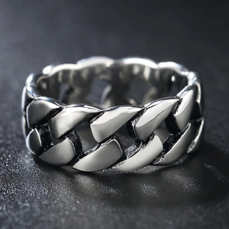 8MM Men Stainless Steel Ring for Men's Bands Hollow Hard Curb Link Chain Biker Ring Fashion Charm Jewelry Wholesale