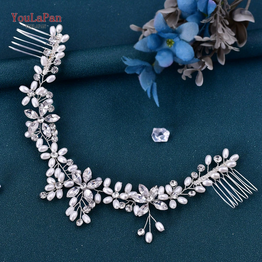 Pearl Wedding Headband with Comb Woman Hair Accessories Rhinestone Bride Headpiece Princess Tiara Bridesmaid Gift HP128
