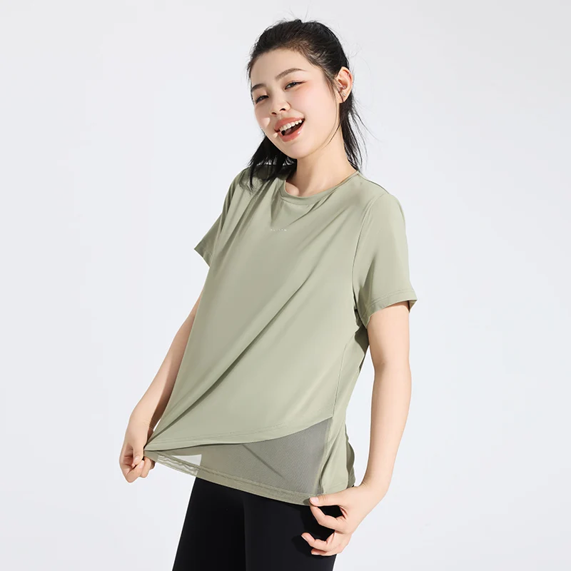 MaxRunPro Workout Tops for Women Plus Size Short Sleeved Patchwork Mesh Hem Athletic Running Shirts Breathable Yoga T-Shirts