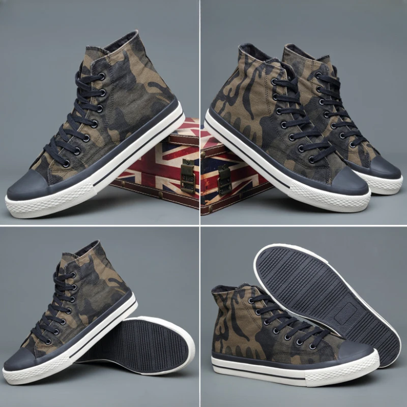 2024 New Men Canvas Shoes Fashion High Top Casual Shoes Outdoors Man Camouflage Sneakers  Men's Board Shoe Tenis Shoes Zapatos