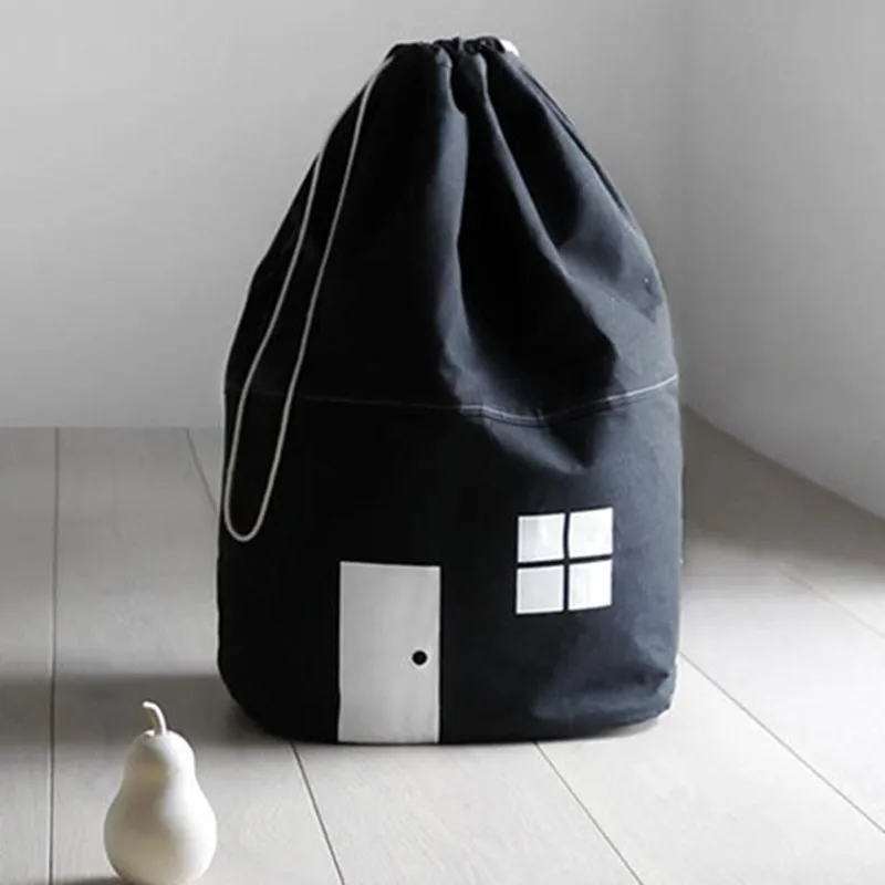 Cotton Canvas Cute Small House Storage Bag Large Capacity Laundry Toy