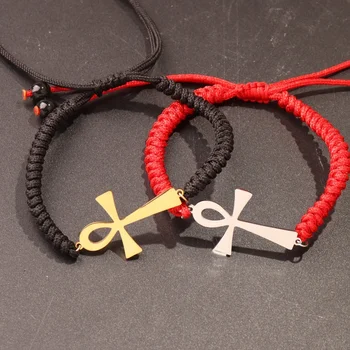 Egyptian Ankh Cross Bracelet Bangles For Women Men Vintage Stainless Steel Key of Life Bracelet Couple Femme Punk Jewelry Gift