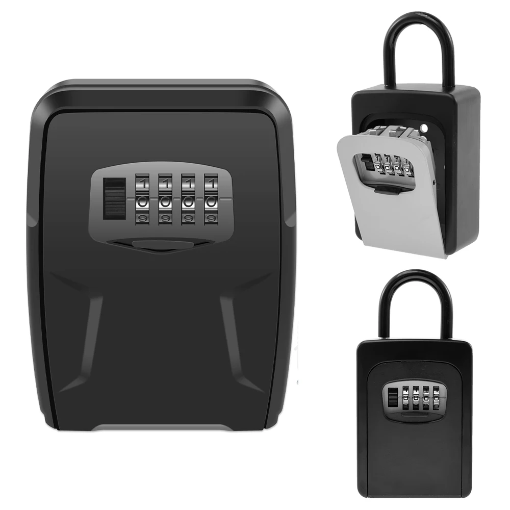 Key Lock Box With 4 Digit Combination - Outdoor Key Safe Wall Mount - Weatherproof Key Storage For Home, Office