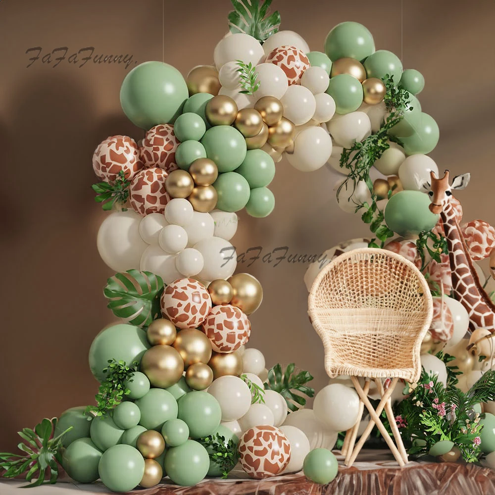

Jungle Safari Green Balloon Garland Arch Kit Kids Birthday Party Supplies Deer Pattern Gold Latex Ballons Baby Shower Decoration